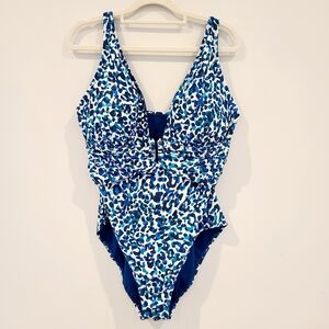 Bleu By Rod Beattie Blue Leopard Print Plunge One Piece Swim Suit